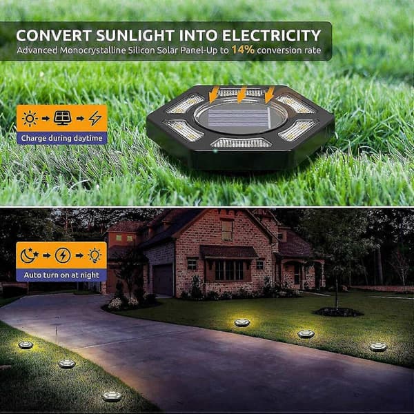 Solcellslampor för mark, 8-pack solcellslampor 12 LED-lampor - varmvitt