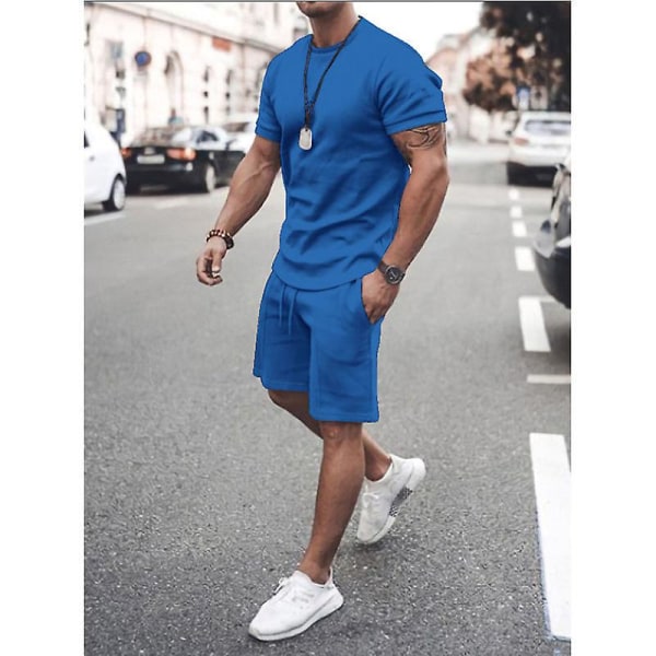 Herr casual kortärmad topp & shorts Sport S Royal Blue M