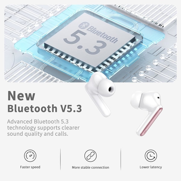 Trådlösa öronsnäckor, Trådlösa hörlurar Bluetooth 5.3, 2023 Ea Rose White
