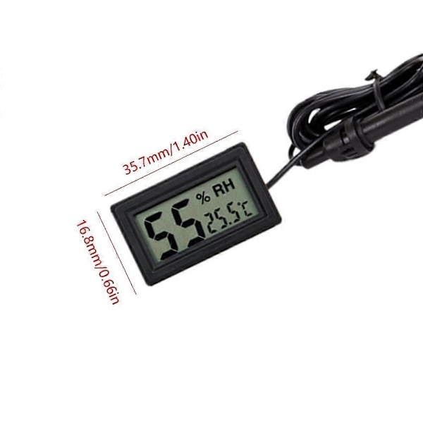 2 st Hygrometer Termometer, LCD Digital Termometer Fuktighetsmätare med Sond för Reptil Inkubator Växthus Bilar Hemmakontor