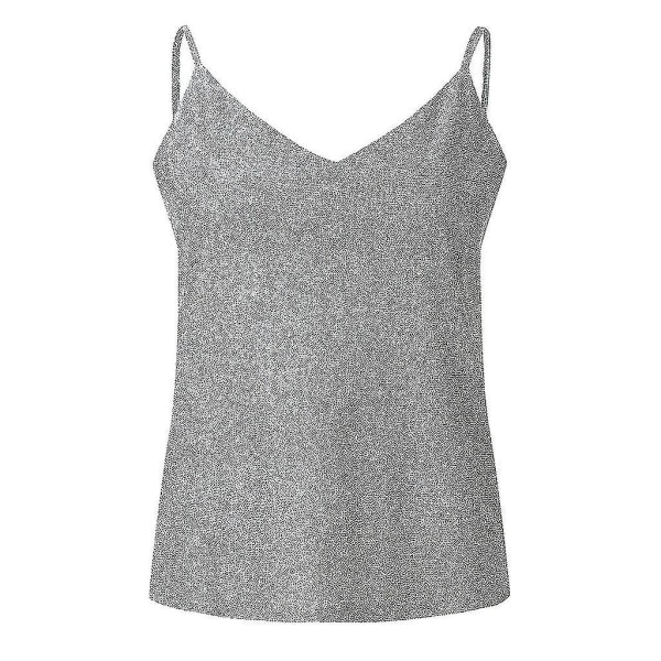 Damtröjor med glitterband Sexiga Sparkle Cami Swing Vest Klubbkläder Silver 2XL