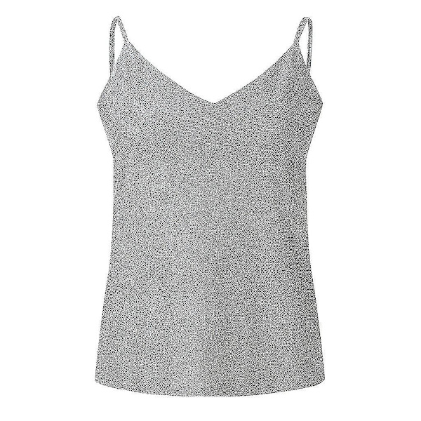 Damtröjor med glitterband Sexiga Sparkle Cami Swing Vest Klubbkläder Silver 2XL