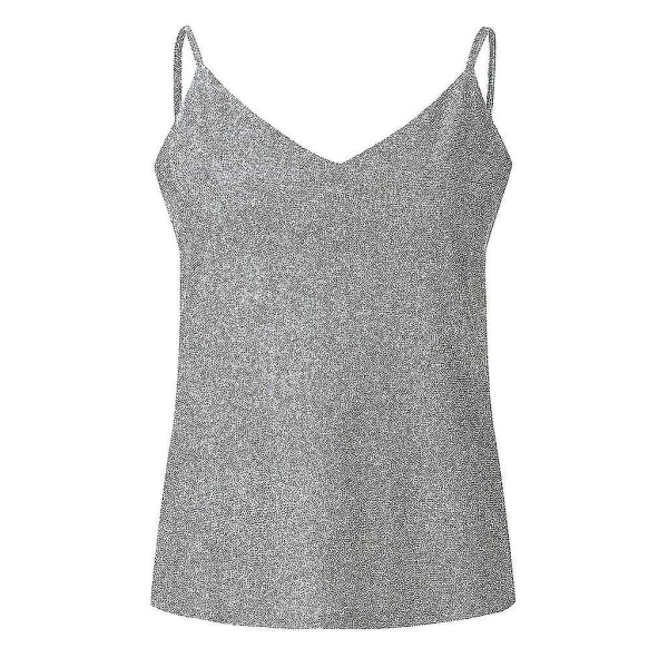 Damtröjor med glitterband Sexiga Sparkle Cami Swing Vest Klubbkläder Silver M