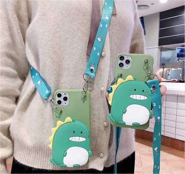 Plånboksfodral för iPhone 14 Pro Max med snodd (Dinosaurie)