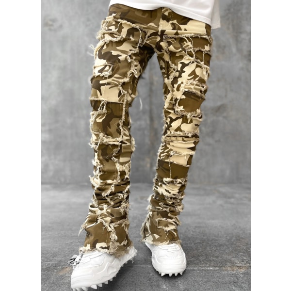 V-hanver Herr Streetwear Baggy Jeans Byxor Cross Hip Hop Herr Lös camouflage