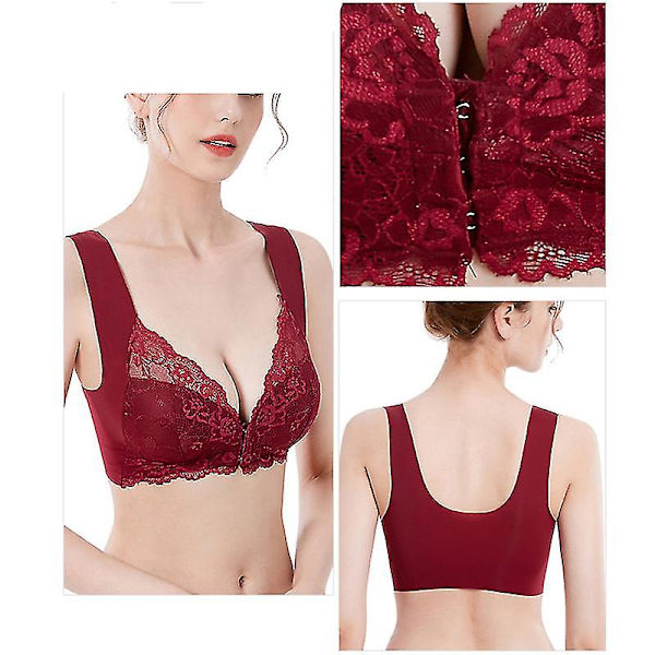 Frontstängning BH med blommig spetslyft Stretch 5d Shaping Seamless Br Pink 4XL