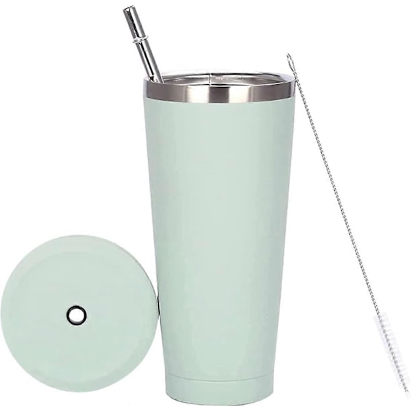 17oz/500ml Resemugg i Rostfritt Stål med Sugrör och Läcksäkert Lock, Vakuumisolerad Mugg för Dryck (Ljusgrön)