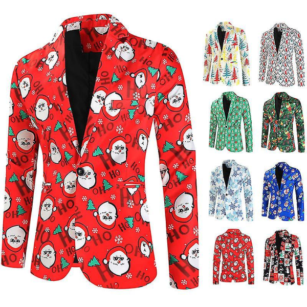 Julkavajjackor för män, Casual One Button Xmas Suit Blazer COLOR 2 XL