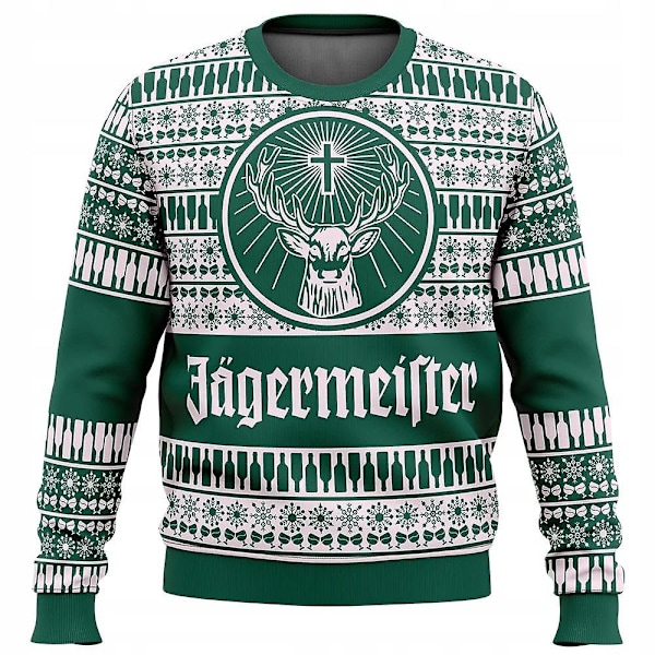 Bebetter Jagermeister Karneval Jultröja Pullover Herr 3D Swe Green 4XL
