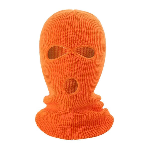 (Orange) Vinter Unisex Stickad Mössa Tre Hål Enfärgad Helmask Balaclava Dome Stickad Ansiktsskydd Mössa för Utomhuscykling