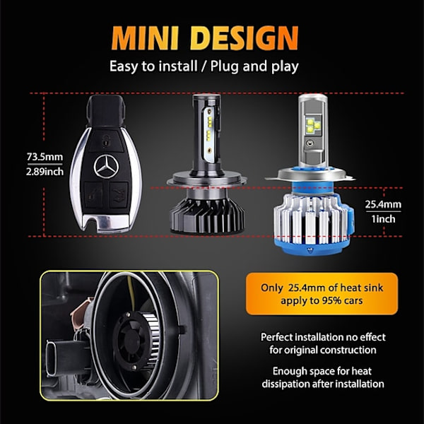 2-delad Infinity F2-ZES H4 H7 LED-strålkastare kompatibel med H3