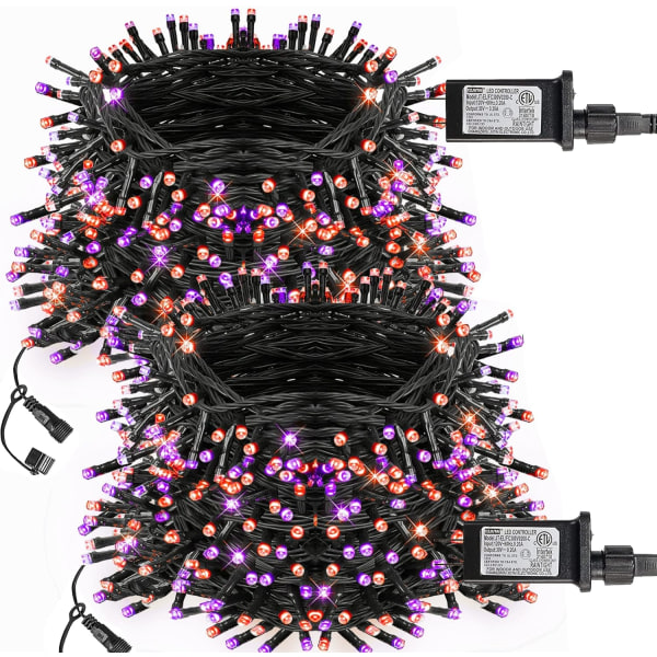 Ljusstrimma med 200 LED-lampor, 20 meter lång, för julbelysning Purple and Orange 400 LED