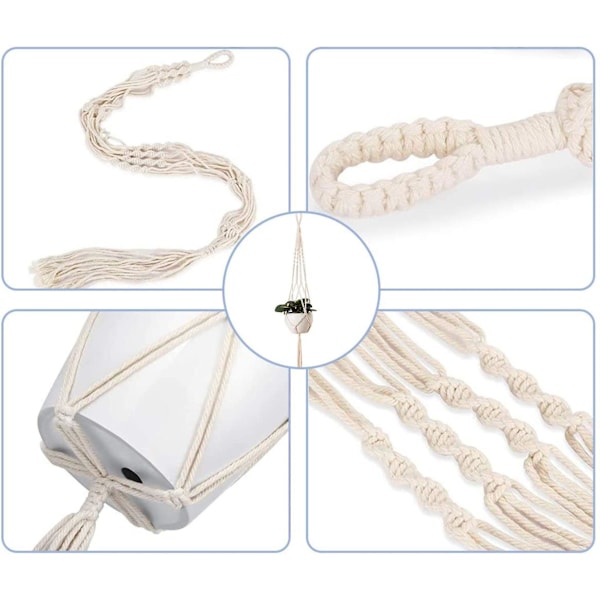 Set med 5 Macrame Blomhängande Planterare Boho Bomullsrep Växtställ för Inomhus- och Utomhusdekoration (Beige)