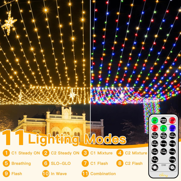 Ollny Julbelysning, 64 meter 640 LED Färgväxlande Julgransbelysning Warm White & Multicolor 640 LED Clear Wire