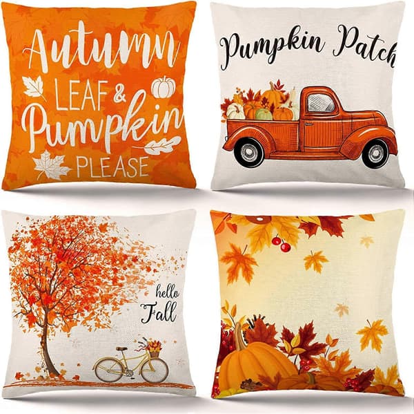 Höst Kuddfodral 45x45cm Set om 4 Höstpumpa Kuddfodral