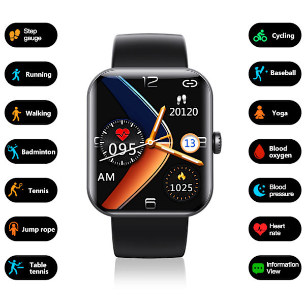 Smartwatch 1,91 tum Touchskärm Smartklockor svart