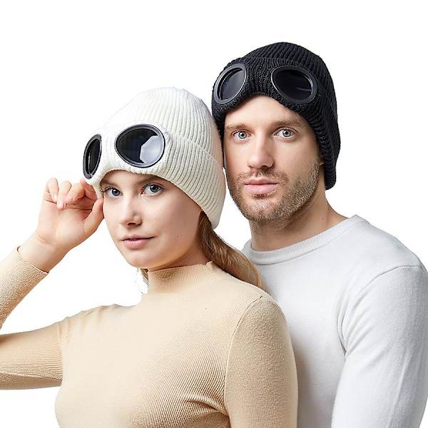 Unisex Stickad Mössa med Goggles Vindsäker Varm Vinter Skallehatt Skidåkning red