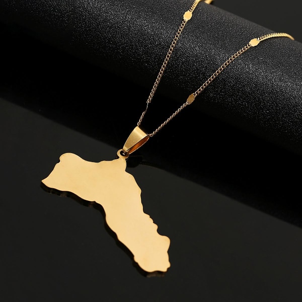 Rostfritt stål polska slät yta Kurdistan karta hänge halsband Gold-color