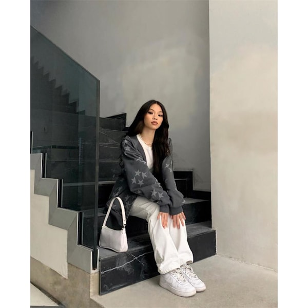Unisex Oversized Hoodie med Stjärnprint och Blixtlås M
