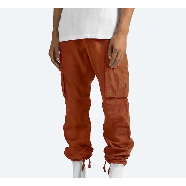 Män Solid Casual Flera fickor utomhus Rak typ Fitness Byxor M Orange