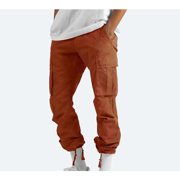 Män Casual Solid Flera Fickor Utomhus Rak Typ Fitness L Orange