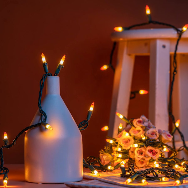 Klar julbelysning med grön sladd, 20 meter 200 lampor UL-certifierad Candy Corn