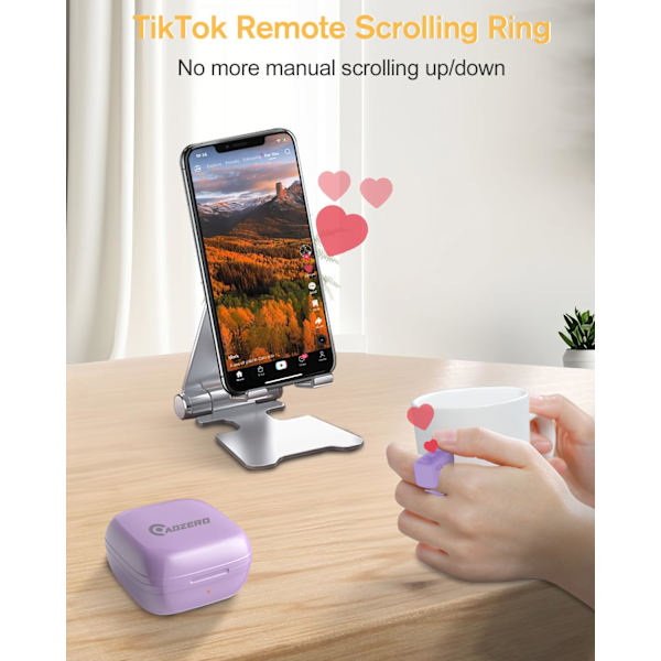 TikTok Fjärrkontroll Kindle App Sida Vändare, Bluetooth Kamera Videoinspelning Fjärrkontroll, TIK Tok Rullande Ring för iPhone, iPad, iOS, Android Purple