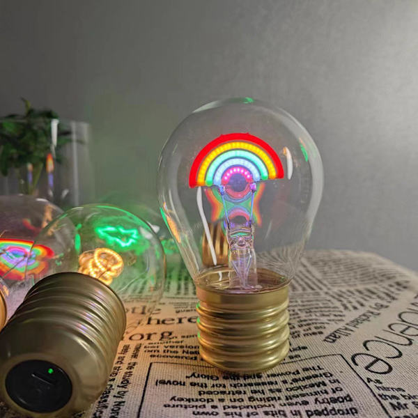 Edison-inspirerad LED-lampa med uppladdningsbart batteri och sladdlös USB-laddning, Regnbåge, Fjäril, Måne, Färgglad rolig dekoration, 1 st smiling
