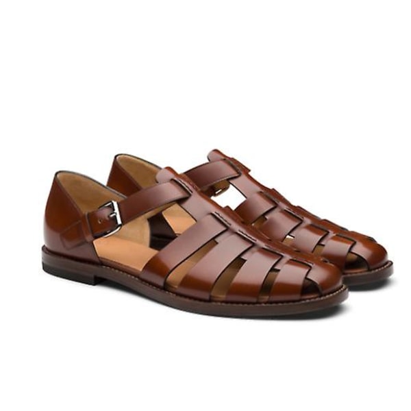 Handgjorda Italienska Lädersandaler för Män - Stängda Tåsandaler för Utomhus reddish brown 40