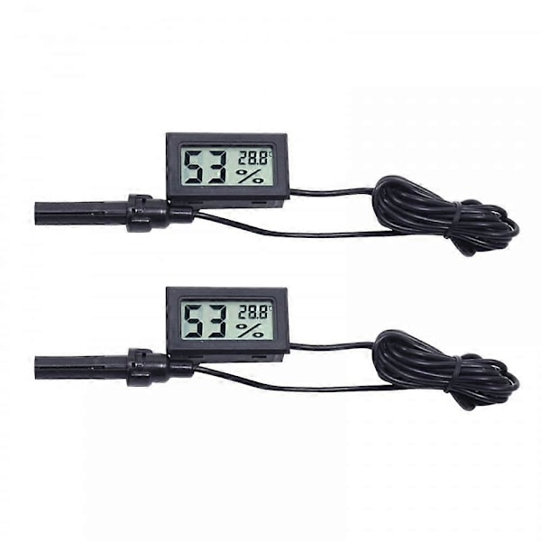 2 st Hygrometer Termometer, LCD Digital Termometer Fuktighetsmätare med Sond för Reptil Inkubator Växthus Bilar Hemmakontor