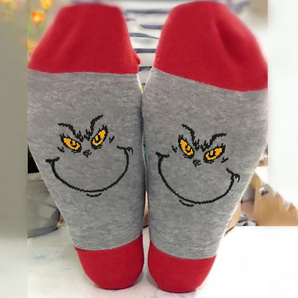 Grinch-strumpor med roliga motiv, unisex, julstrumpor, julklapp Red