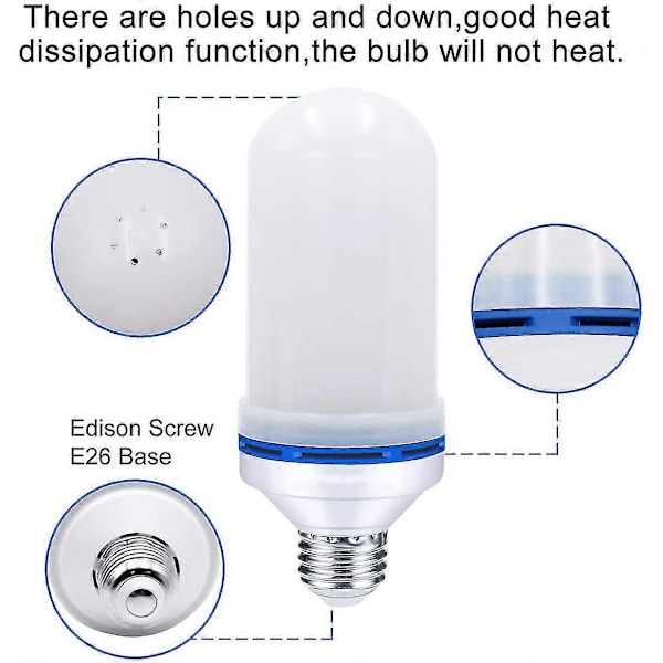 LED-lampa med flameffekt, 4 lägen flamlampor, 2-pack blå E26