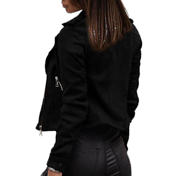 Damjacka i mocka med dragkedja, avslappnad motorcykeljacka för damer, kort kappa, ytterkläder - lian February8 Black XL