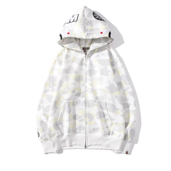 Shark Herr Casual Night Glow Camouflage Plüsch Huvtröja Jacka White 3XL