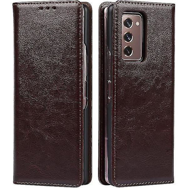 Samsung Galaxy Z Fold 2 5G Fodral Crazy Horse Mönster Läder Vikbart Touch Kaffe
