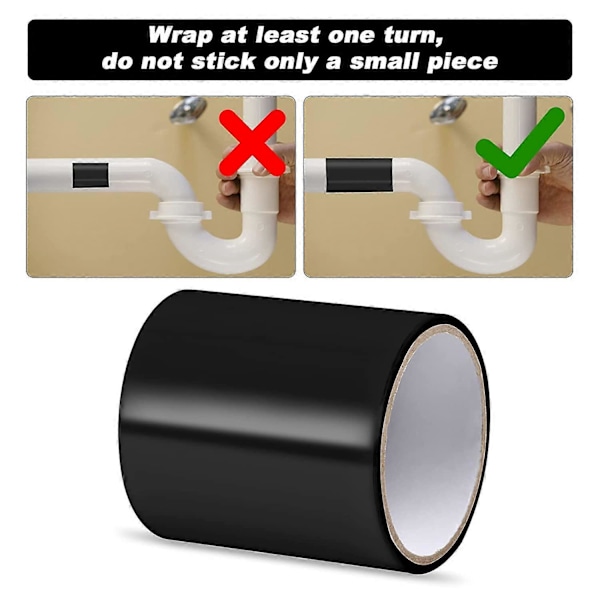 Vattentät Reparationstejp, 10cm x 1,5m Läckagesäker Reparationstejp för Rör, Pool, Hink, Ej Stretch (Svart)