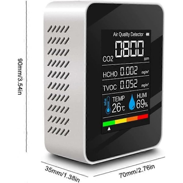 Luftkvalitetsdetektor multifunktionell koldioxid CO2-testare TVOC HCHO-värde (vit)