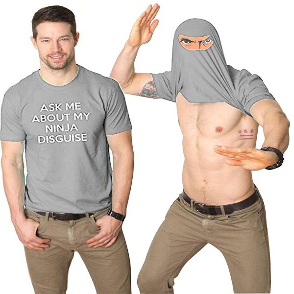 Ninja Disguise T-shirt Karate Martial Arts Tee Top - Barn & Vuxen Light gray 2XL