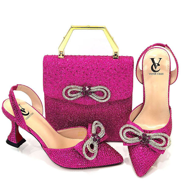 Ltalian Bröllop Skor & väskor Set Hot rose Red 37