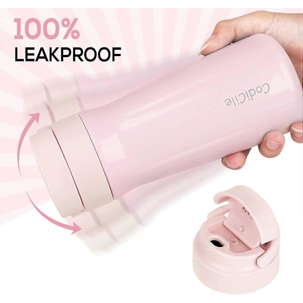 Läckagesäker kaffemugg med bärhandtag, isolerad BPA-fri kaffekopp, vakuumisolering rostfritt stål rosa 500ml