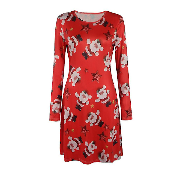 Kvinnors Festklänning Julklänning Damernas Semester Jultomte Swing M XL Santa Claus Red
