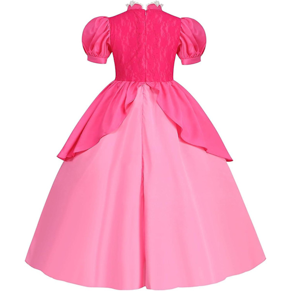Prinsessan Peach-kostym för flickor - Rosa Halloween-festklänning med tillbehör 5-6 Years