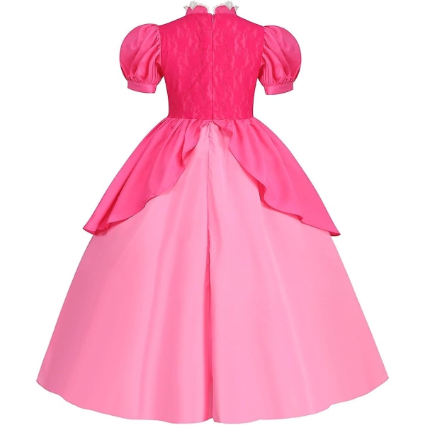 Rosa Princess Peach kostym för flickor Halloween festklänning med tillbehör 11-12 Years