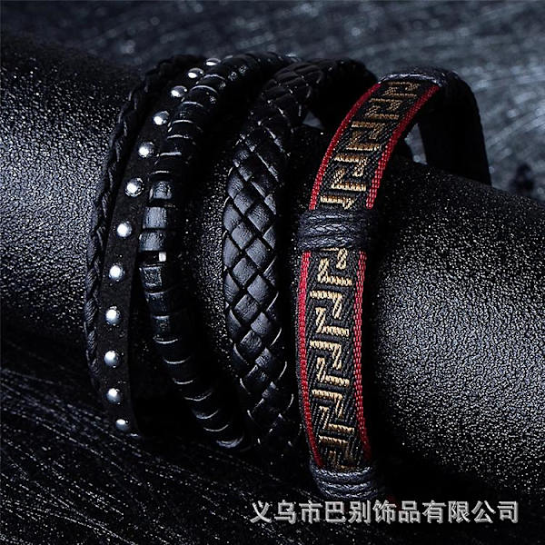 1 set Läderarmband Herrarmband Hampa Snören Träpärlor Justerbar 2