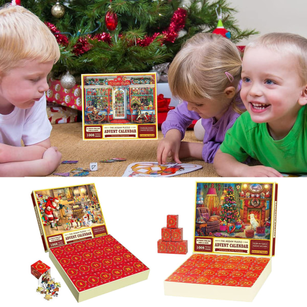 Julpussel Adventskalender 2023, 1008 bitar Pussel 24 dagar Chri C