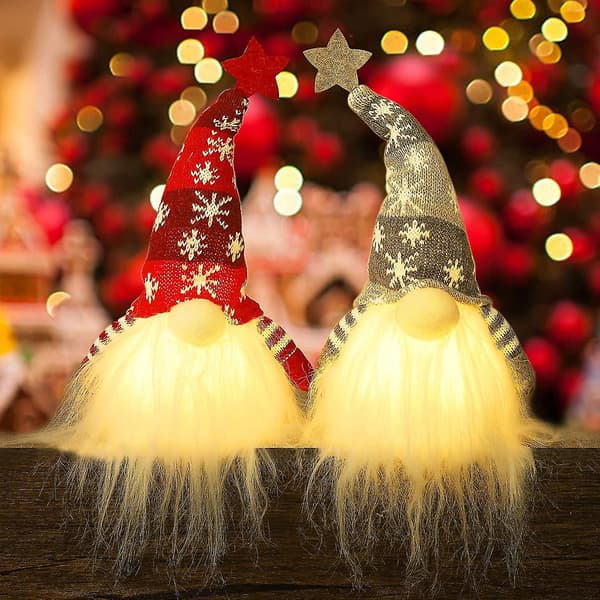 Belyst Jul Tomte Santa, Lysande Alv, Batteridrivna Vinter Bordsdekorationer Jul, 2 Set_y_1
