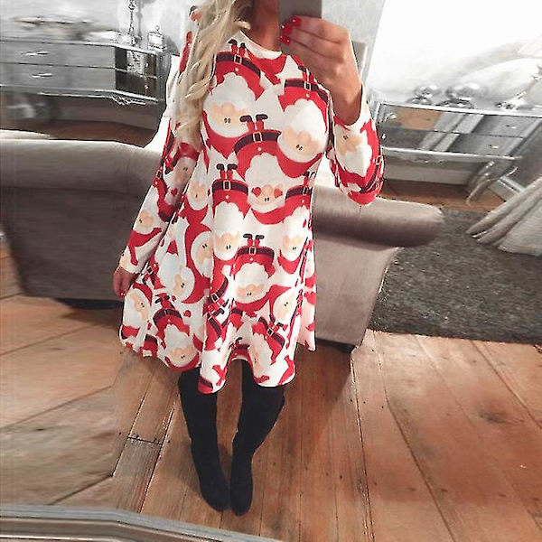 Kvinnors Festklänning Julklänning Damernas Semester Jultomte Swing M 4XL Santa Claus No4 Red