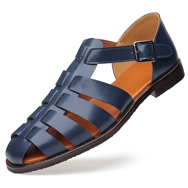 Herrar Sport Sandaler Stängd tå utomhus handgjorda läder fiskmun romerska sandaler blue 44