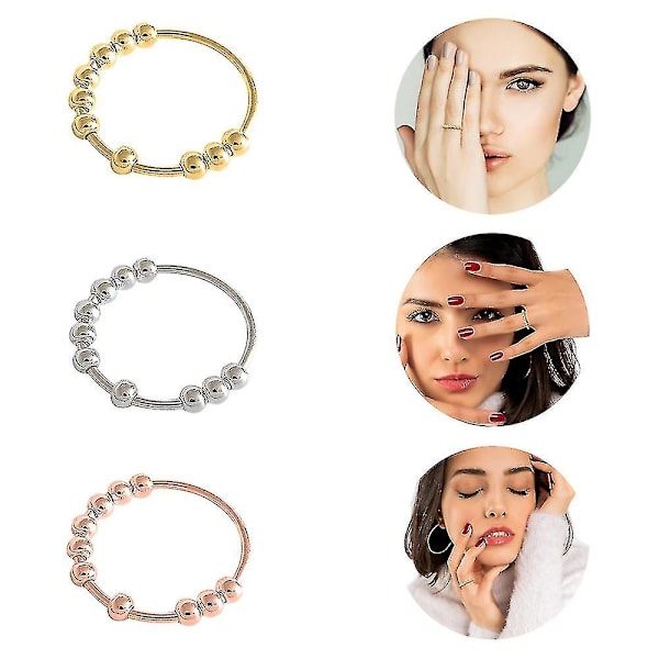 Roterbar beaded fingerring för anti-stress ring lindra ångest gåva Gold