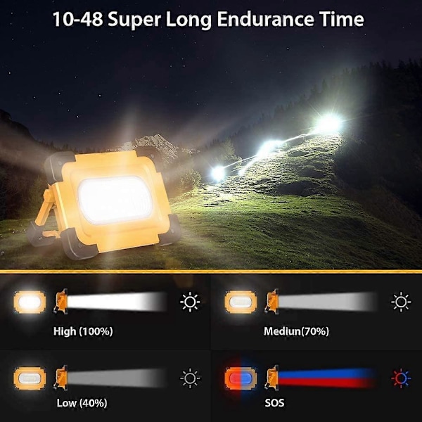 Bärbar LED Solcell Arbetslampa 70W 4000LM USB Uppladdningsbar Inspektionslampa med 4 Ljuslägen, Powerbank, Starkt Ljus, Praktisk Lampa, Strålkastare Spotli